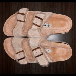 Birkenstock Arizona Shearling Suede Leather (Nude)